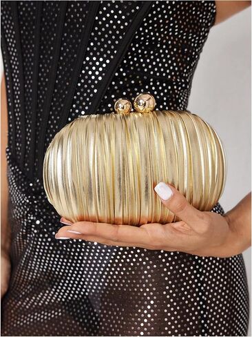 Milumia Women's Metallic Kiss Lock Mini Clutch Purse Elegant Pleated Evening Handbags in Saudi Arabia