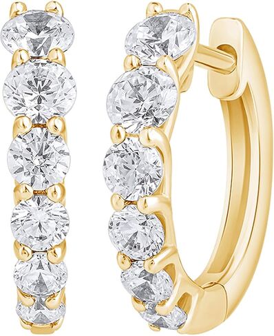 1.40 CT Round Cut Lab Grown Diamond Graduation Huggie Hoop | 14k Yellow or 14k White Gold Plated 925 Sterling Silver Earrings for Women (Color: FG, Clarity: VS) in Saudi Arabia