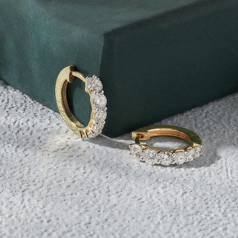 1.40 CT Round Cut Lab Grown Diamond Graduation Huggie Hoop | 14k Yellow or 14k White Gold Plated 925 Sterling Silver Earrings for Women (Color: FG, Clarity: VS) in Saudi Arabia