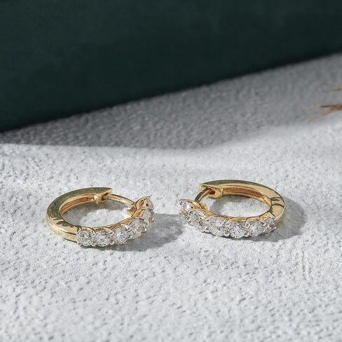 1.40 CT Round Cut Lab Grown Diamond Graduation Huggie Hoop | 14k Yellow or 14k White Gold Plated 925 Sterling Silver Earrings for Women (Color: FG, Clarity: VS) in Saudi Arabia