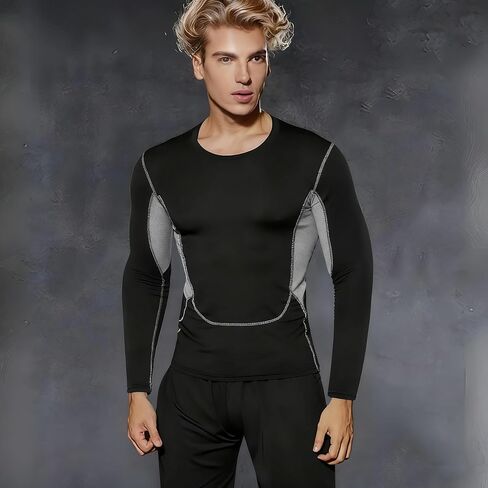 Men's Compression Shirts Long Sleeve Quick Dry Sports Athletic Workout Base Layer Undershirt T-Shirt Tops in Saudi Arabia