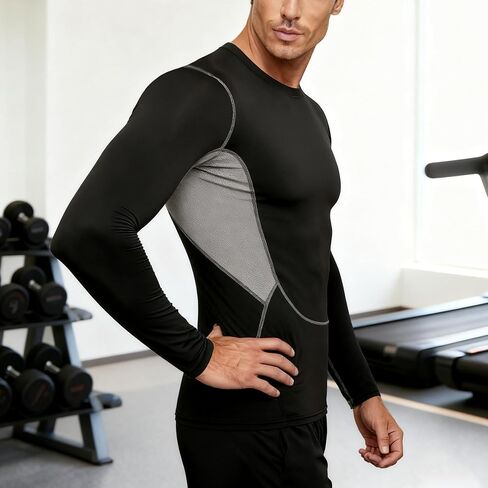 Men's Compression Shirts Long Sleeve Quick Dry Sports Athletic Workout Base Layer Undershirt T-Shirt Tops in Saudi Arabia