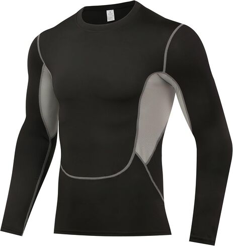 Men's Compression Shirts Long Sleeve Quick Dry Sports Athletic Workout Base Layer Undershirt T-Shirt Tops in Saudi Arabia