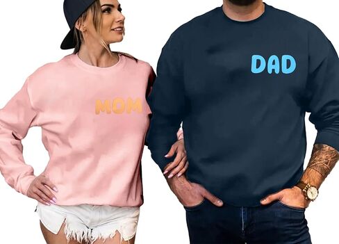 FLOYU Mom Dad Sweatshirt Couple Cool Dad Mom Pullover Husband and Wife Lightweight Crewneck Sweatshirts Gift Tees For Parents in Saudi Arabia
