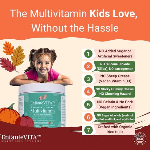 Kids Vitamins Powder – 90-Day Supply – Vegan D3 with Probiotics – Physician-Formulated 15+ Multivitamins – Non-GMO – Made in USA (Natural Raspberry) in Saudi Arabia