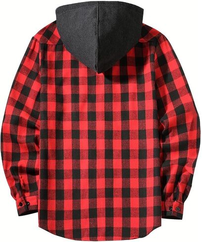 Boys Flannel Hoodie Shirts Plaid Button Down Jackets Long Sleeve Stylish Blouse Fall Winter Casual Tops with Pocket in Saudi Arabia