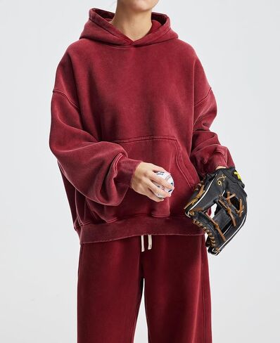Womens Acid Wash Oversized Hoodie Unisex Couples Heavyweight Fleece Vintage Hoodies Baggy Pullover Sweatshirt in Kuwait