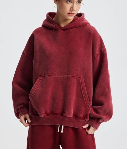 Womens Acid Wash Oversized Hoodie Unisex Couples Heavyweight Fleece Vintage Hoodies Baggy Pullover Sweatshirt in Kuwait