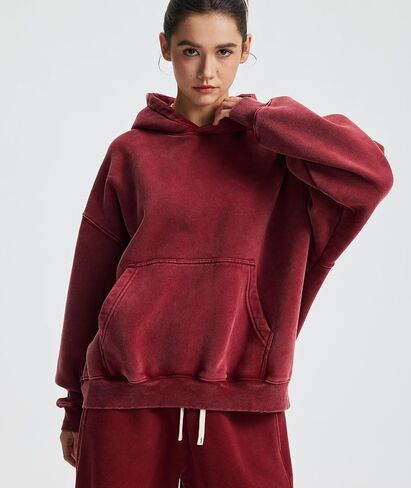 Womens Acid Wash Oversized Hoodie Unisex Couples Heavyweight Fleece Vintage Hoodies Baggy Pullover Sweatshirt in Kuwait
