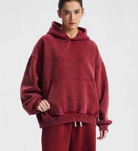 Womens Acid Wash Oversized Hoodie Unisex Couples Heavyweight Fleece Vintage Hoodies Baggy Pullover Sweatshirt in Kuwait