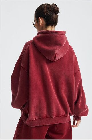 Womens Acid Wash Oversized Hoodie Unisex Couples Heavyweight Fleece Vintage Hoodies Baggy Pullover Sweatshirt in Kuwait
