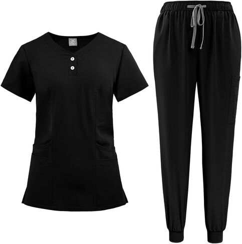 VIAOLI Scrubs for Women Set-Zipper Collar Top & Straight Pants Scrubs Set Medical Nursing Uniforms Clearance in Kuwait