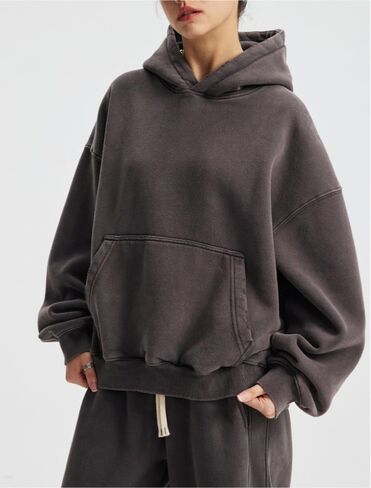 Womens Acid Wash Oversized Hoodie Unisex Couples Heavyweight Fleece Vintage Hoodies Baggy Pullover Sweatshirt in Kuwait