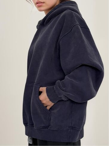 سترة نسائية ذات قلنسوة كبيرة الحجم للجنسين للأزواج من الصوف الثقيل الوزن وسترة فضفاضة ذات قلنسوة in Kuwait