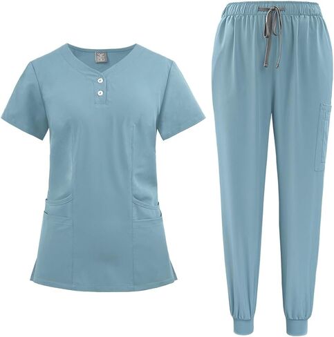 VIAOLI Scrubs for Women Set-Zipper Collar Top & Straight Pants Scrubs Set Medical Nursing Uniforms Clearance in Kuwait