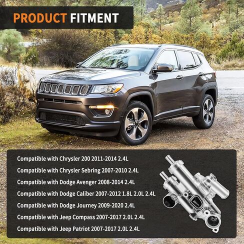 غطاء ترموستات ألومنيوم مطور متوافق مع Chrysler 200 2011-14 Sebring 2008-10 Dodge Avenger 2008-14 Journey 2009-17 Jeep Compass 2007-17 Patriot 2007-17، استبدل 68003582AB in Saudi Arabia