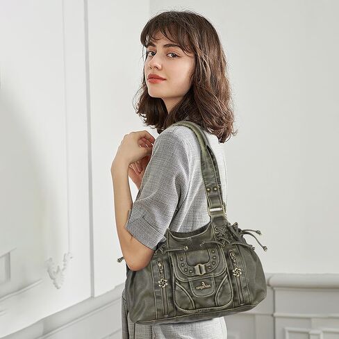 Angel Kiss Small hobo Bags for Women Retro Washed Leather Shoulder Handbag Roomy Top Handles Purses With Removable Strap in Kuwait