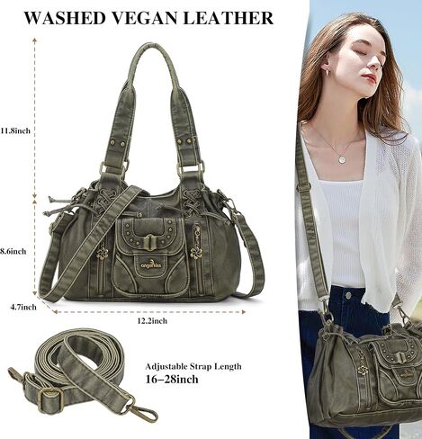 Angel Kiss Small hobo Bags for Women Retro Washed Leather Shoulder Handbag Roomy Top Handles Purses With Removable Strap in Kuwait