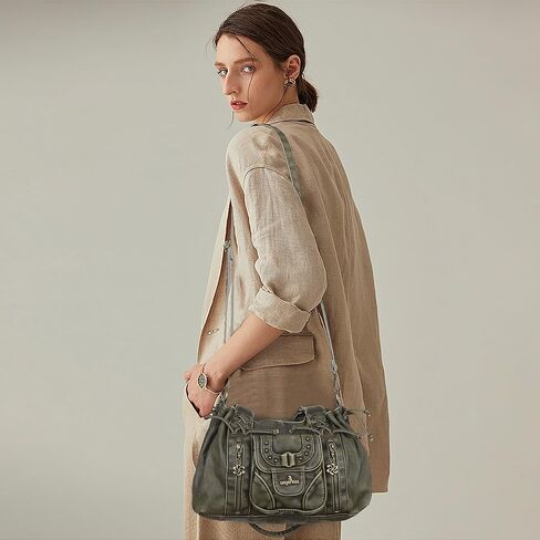 Angel Kiss Small hobo Bags for Women Retro Washed Leather Shoulder Handbag Roomy Top Handles Purses With Removable Strap in Kuwait
