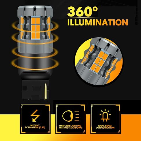 مصابيح إشارة الانعطاف LED 7440 متوافقة مع Honda Odyssey 2005-2010 (أمامي) و1995-2023 (خلفي)، أصفر كهرماني، التوصيل والتشغيل، عبوة من 2 in Kuwait
