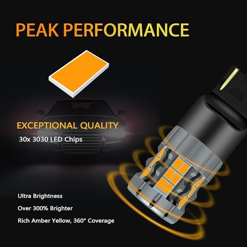مصابيح إشارة الانعطاف LED 7440 متوافقة مع Honda Odyssey 2005-2010 (أمامي) و1995-2023 (خلفي)، أصفر كهرماني، التوصيل والتشغيل، عبوة من 2 in Kuwait