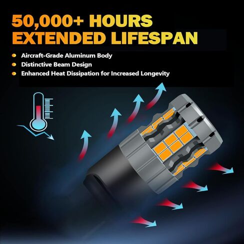 مصابيح إشارة الانعطاف LED 7440 متوافقة مع Honda Odyssey 2005-2010 (أمامي) و1995-2023 (خلفي)، أصفر كهرماني، التوصيل والتشغيل، عبوة من 2 in Kuwait