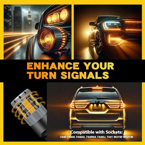 مصابيح إشارة الانعطاف LED 7440 متوافقة مع Honda Odyssey 2005-2010 (أمامي) و1995-2023 (خلفي)، أصفر كهرماني، التوصيل والتشغيل، عبوة من 2 in Kuwait