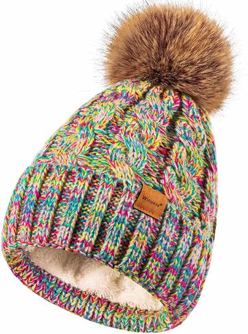Winuesa Winter Hats for Women with Pom Pom, Womens Beanie Fleece Lined for Cold Weather, Multicolor Ski Skull Cap for Ladies in Saudi Arabia