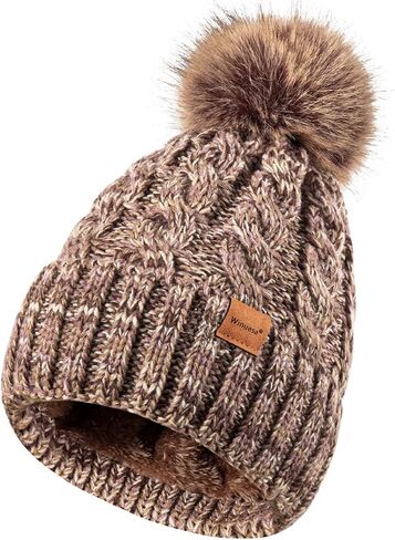 Winuesa Winter Hats for Women with Pom Pom, Womens Beanie Fleece Lined for Cold Weather, Multicolor Ski Skull Cap for Ladies in Saudi Arabia