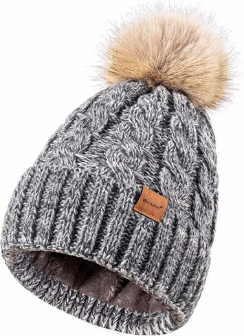 Winuesa Winter Hats for Women with Pom Pom, Womens Beanie Fleece Lined for Cold Weather, Multicolor Ski Skull Cap for Ladies in Saudi Arabia