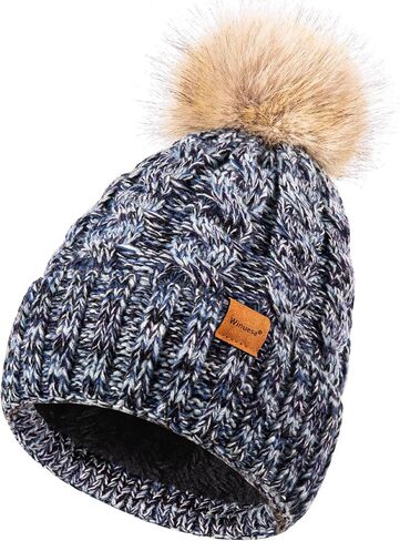 Winuesa Winter Hats for Women with Pom Pom, Womens Beanie Fleece Lined for Cold Weather, Multicolor Ski Skull Cap for Ladies in Saudi Arabia