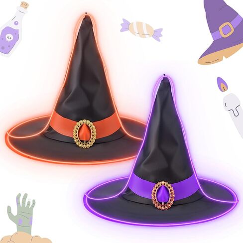 2 Pcs Lighted Halloween Witch Hats for Women Light up Witch Hat with LED Light for Halloween Cosplay Favors Costume in Saudi Arabia