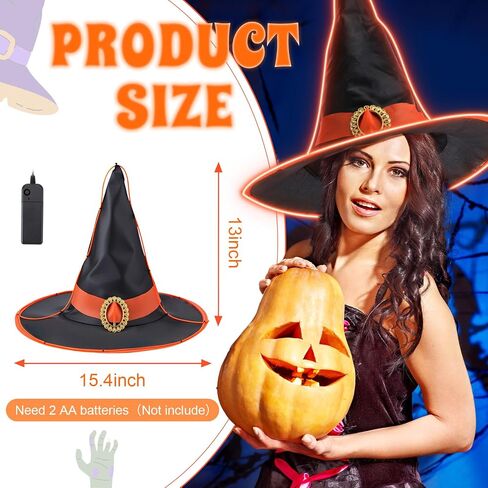 2 Pcs Lighted Halloween Witch Hats for Women Light up Witch Hat with LED Light for Halloween Cosplay Favors Costume in Saudi Arabia