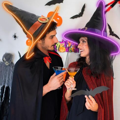 2 Pcs Lighted Halloween Witch Hats for Women Light up Witch Hat with LED Light for Halloween Cosplay Favors Costume in Saudi Arabia