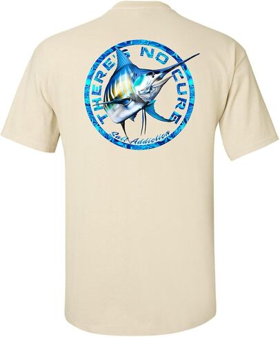 تي شيرت Salt Addiction Marlin Fishing، قطن أبيض، تصميم جرافيك بشعار أمامي وخلفي، كم قصير، مقاسات S-5XL in Saudi Arabia