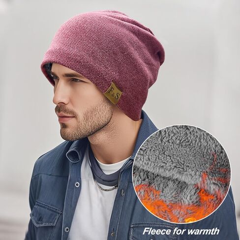 Unisex Plush Lined Skull Cap Winter Beanie Hats, Knitted Fleece Beanies for Men and Women in Saudi Arabia