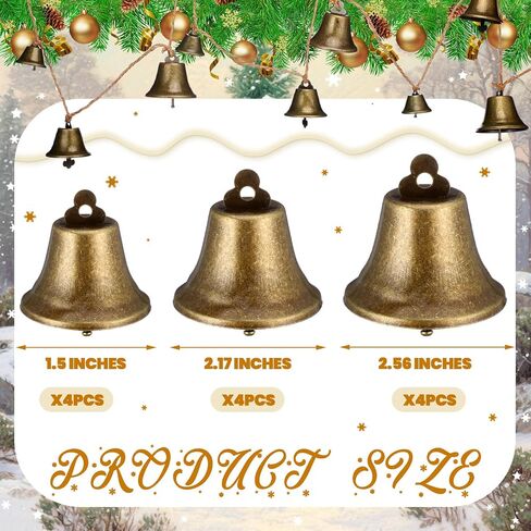 Zonon 8.86 ft Christmas Bells Christmas Bronze Jingle Bells Hanging String Vintage Jingle Bell Decorative Craft Bell Garland on String Metal Gold Bells for Wall Ornaments Home Office Door Decorations in Saudi Arabia