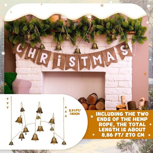 Zonon 8.86 ft Christmas Bells Christmas Bronze Jingle Bells Hanging String Vintage Jingle Bell Decorative Craft Bell Garland on String Metal Gold Bells for Wall Ornaments Home Office Door Decorations in Saudi Arabia