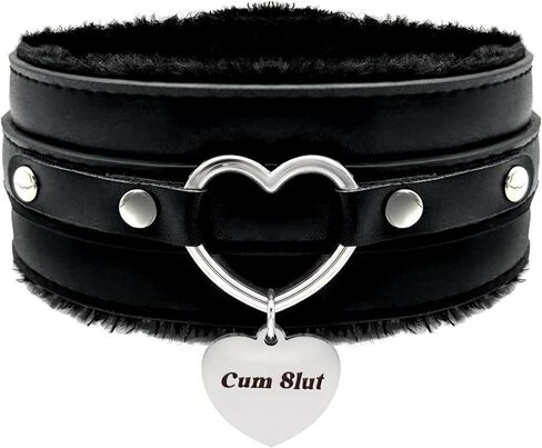 طوق قلادة من الجلد على شكل قلب فروي للنساء من بالولي - قلادة قلب منقوشة مخصصة، قلادة مصنوعة يدويًا من الفرو الصناعي قابلة للتعديل، مجوهرات عصرية قوطية لطيفة in Kuwait