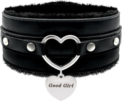 طوق قلادة من الجلد على شكل قلب فروي للنساء من بالولي - قلادة قلب منقوشة مخصصة، قلادة مصنوعة يدويًا من الفرو الصناعي قابلة للتعديل، مجوهرات عصرية قوطية لطيفة in Kuwait