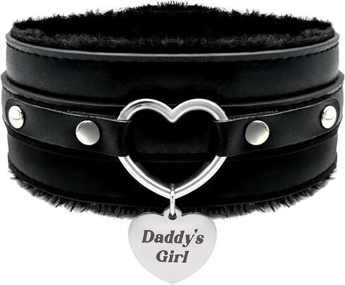 طوق قلادة من الجلد على شكل قلب فروي للنساء من بالولي - قلادة قلب منقوشة مخصصة، قلادة مصنوعة يدويًا من الفرو الصناعي قابلة للتعديل، مجوهرات عصرية قوطية لطيفة in Kuwait