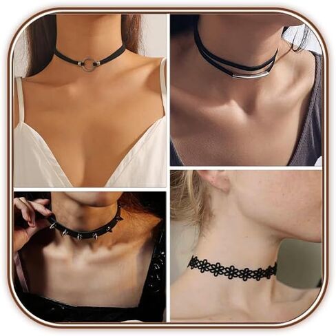 4 Pcs Choker Necklace For Women Black Adjustable Layered Velvet Leather Lace Collar Necklace Goth Jewelry Gifts in Saudi Arabia