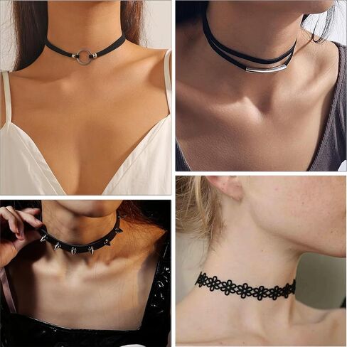 4 Pcs Choker Necklace For Women Black Adjustable Layered Velvet Leather Lace Collar Necklace Goth Jewelry Gifts in Saudi Arabia