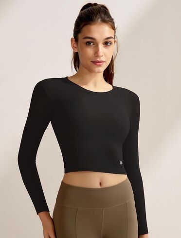 Yvette Womens Backless Long Sleeve Crop Tops Slim Fit Shirts for Yoga in Kuwait