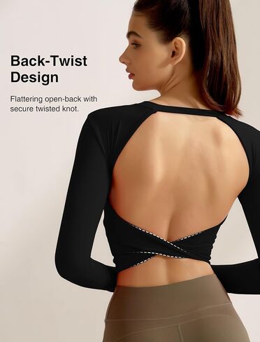 Yvette Womens Backless Long Sleeve Crop Tops Slim Fit Shirts for Yoga in Kuwait