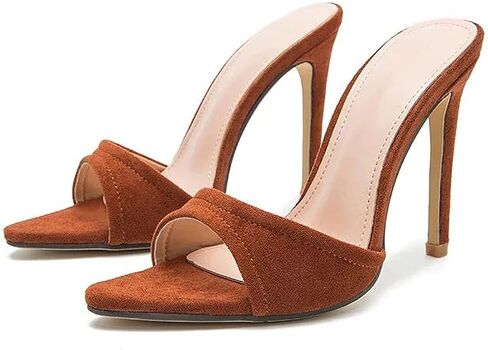 Women's Suede Stiletto Heeled Sandals Sexy Pointed Open Toe Slingback Slip On High Heels Mule Pumps for Daily Party Wedding Dating Wear in Saudi Arabia