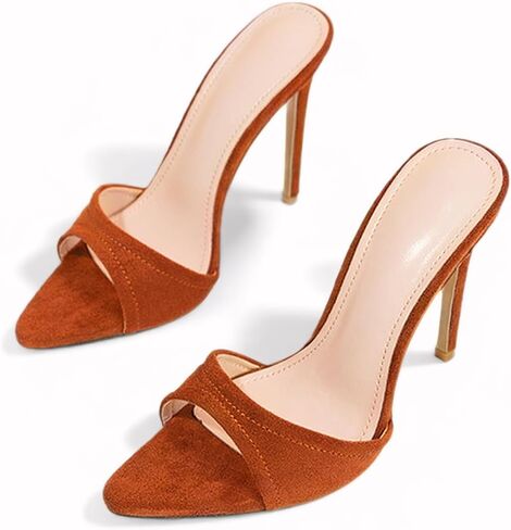 Women's Suede Stiletto Heeled Sandals Sexy Pointed Open Toe Slingback Slip On High Heels Mule Pumps for Daily Party Wedding Dating Wear in Saudi Arabia