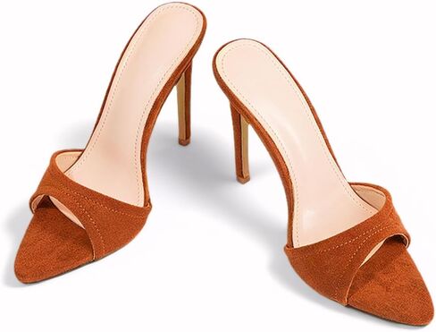 Women's Suede Stiletto Heeled Sandals Sexy Pointed Open Toe Slingback Slip On High Heels Mule Pumps for Daily Party Wedding Dating Wear in Saudi Arabia