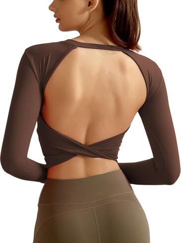 Yvette Womens Backless Long Sleeve Crop Tops Slim Fit Shirts for Yoga in Saudi Arabia