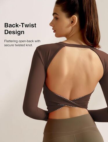 Yvette Womens Backless Long Sleeve Crop Tops Slim Fit Shirts for Yoga in Saudi Arabia